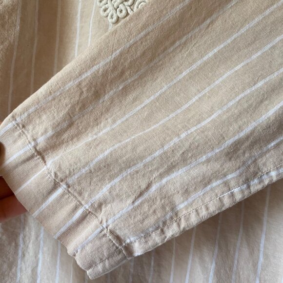 Brooks Brothers Women S Beige Striped Tunic Top Embroidered Neckline Boho Resort - Picture 7 of 8